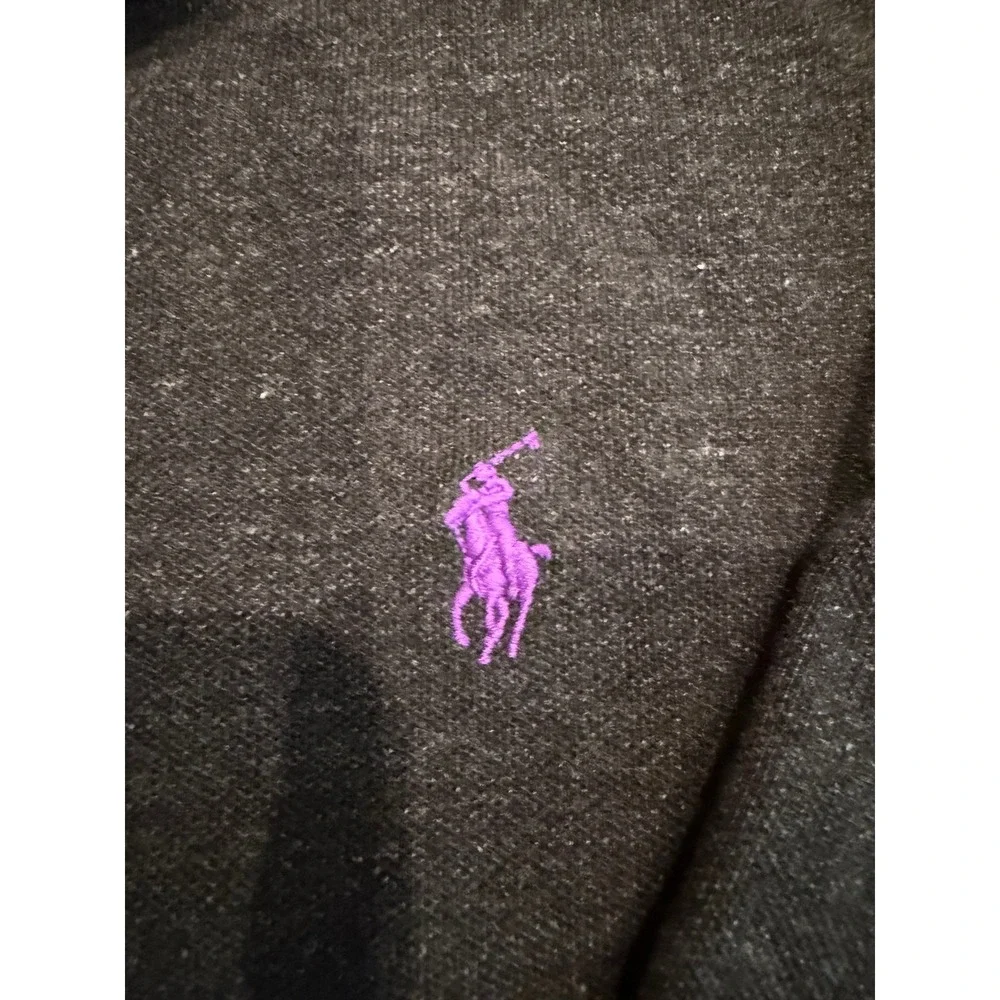 Polo Ralph Lauren Mens XL Custom Fit Long Sleeve Polo Shirt Charcoal Grey Purple